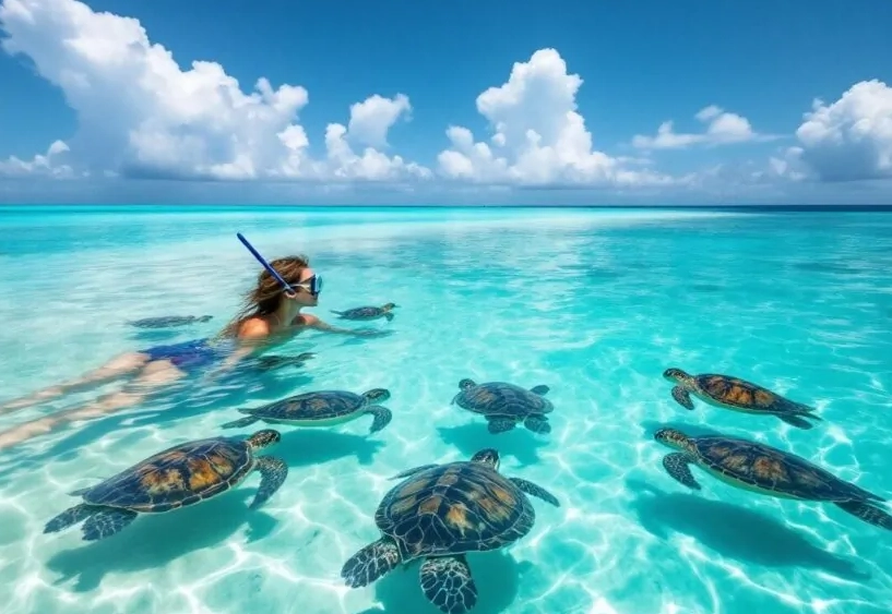 swim with turtles Caribbean swim with turtles Caribbean